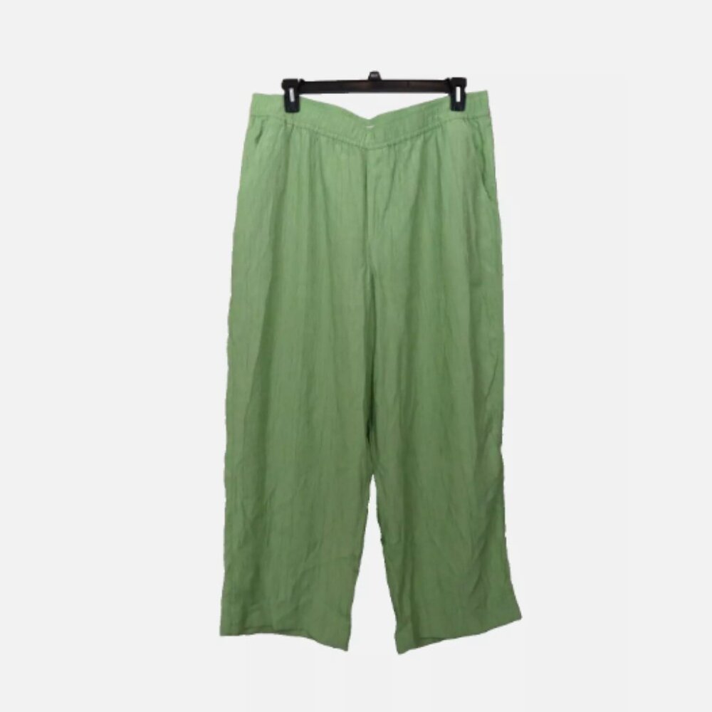 Madewell size 2XL Crinkled Crepe Straight Leg Pull On Crop Pants Green NWOT